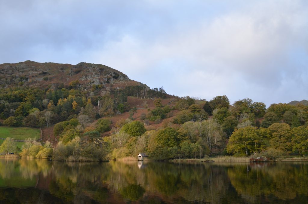 Boat House on Rydal Water in autumn in the Lake District